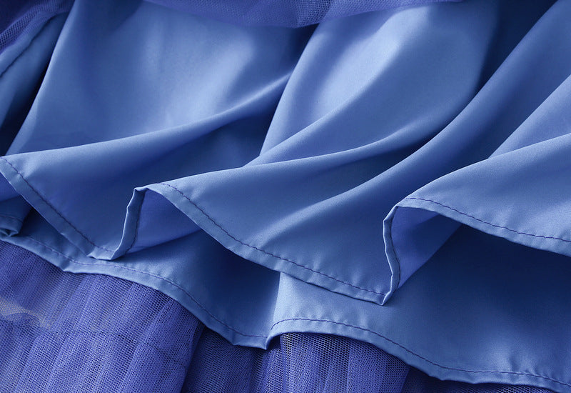 Ruffled Tulle Maxi Skirt in Blue