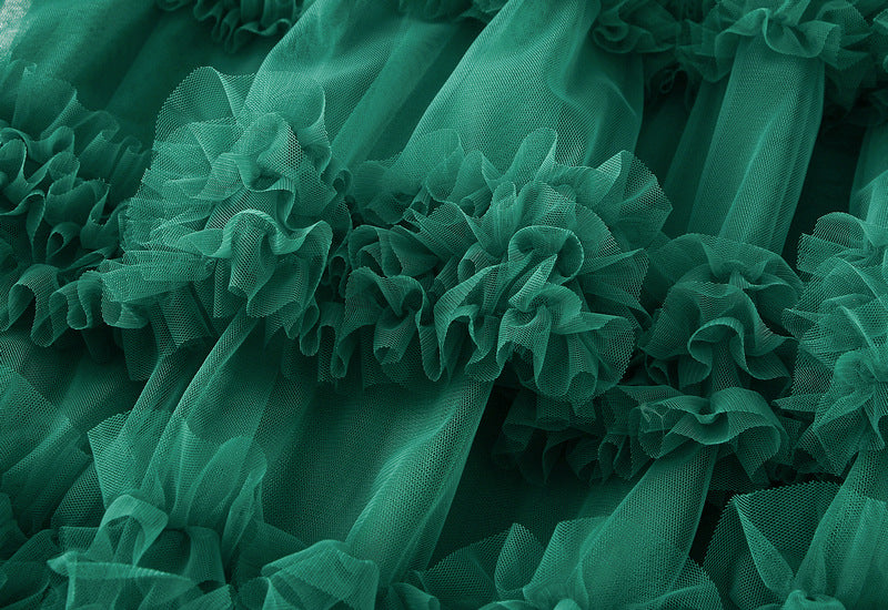 Ruffled Tulle Maxi Skirt in Grass Green