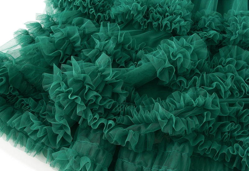 Ruffled Tulle Maxi Skirt in Grass Green