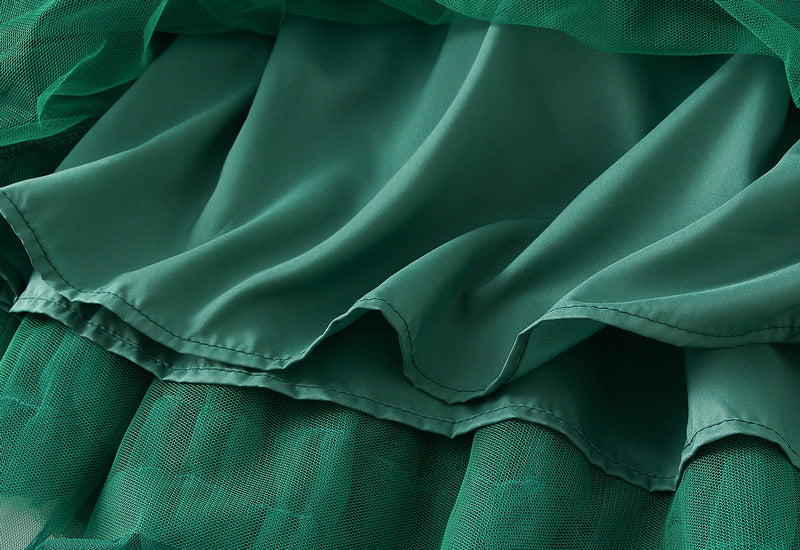 Ruffled Tulle Maxi Skirt in Grass Green