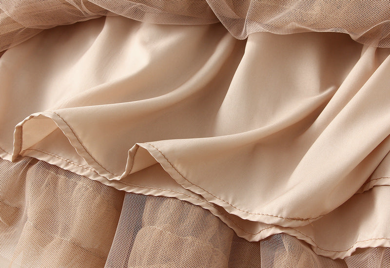 Ruffled Tulle Maxi Skirt in Khaki