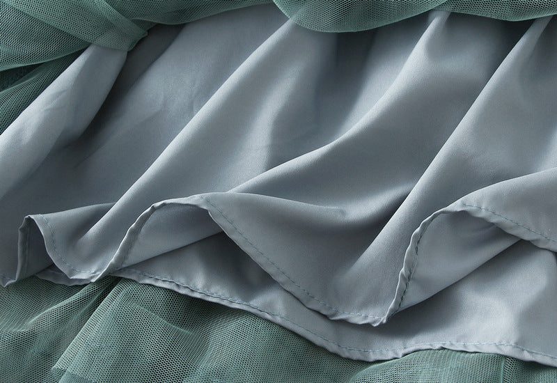 Ruffled Tulle Maxi Skirt in Mint Green