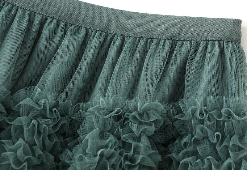 Ruffled Tulle Maxi Skirt in Mint Green