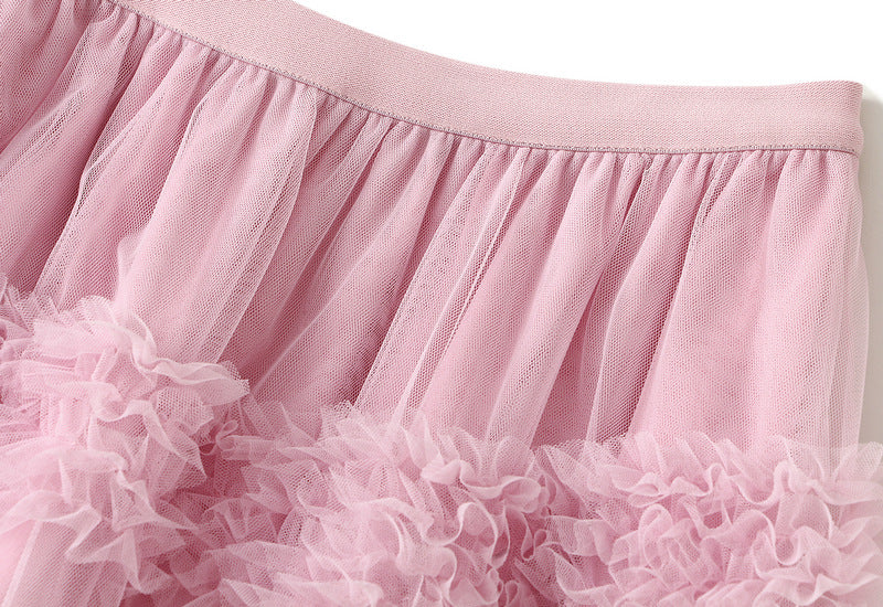 Ruffled Tulle Maxi Skirt in Powder Pink