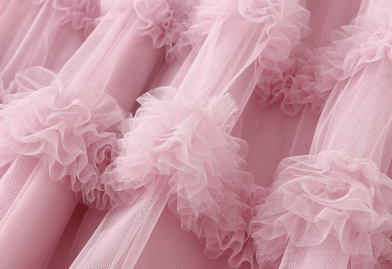 Ruffled Tulle Maxi Skirt in Powder Pink