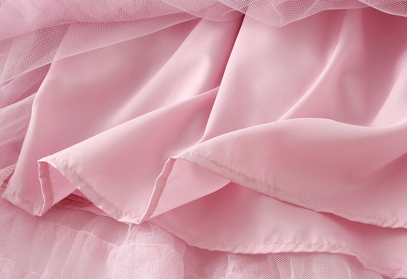Ruffled Tulle Maxi Skirt in Powder Pink