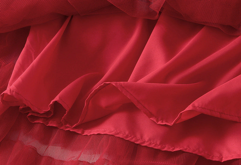 Ruffled Tulle Maxi Skirt in White in Red