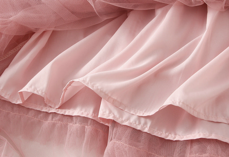 Ruffled Tulle Maxi Skirt in White in Watermelon Red