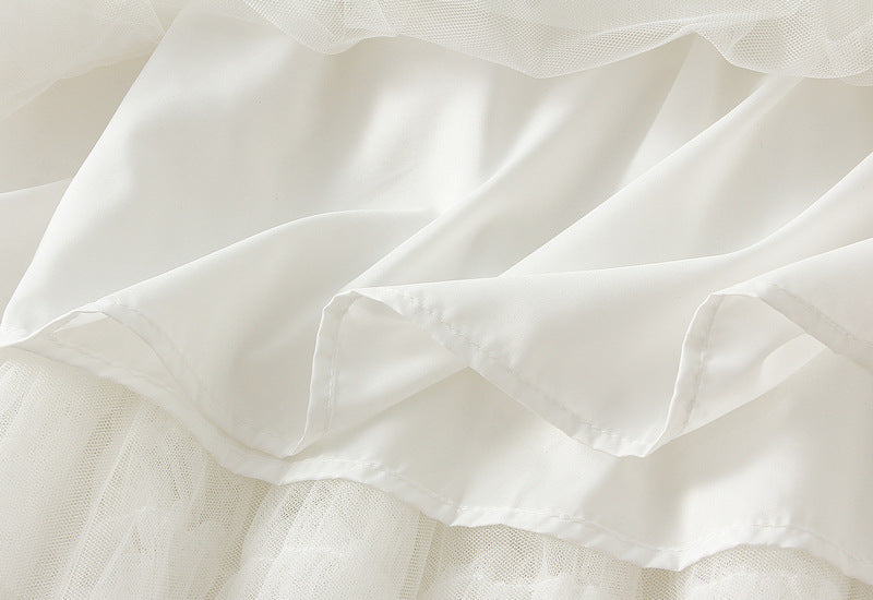 Ruffled Tulle Maxi Skirt in White