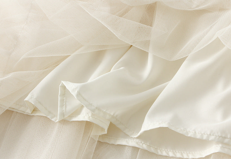 Ruffled Tulle Irregular Skirt in Apricot