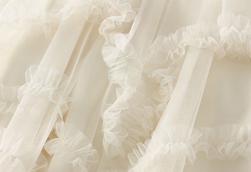 Ruffled Tulle Irregular Skirt in Apricot