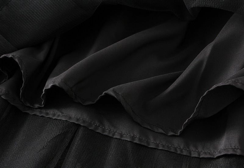 Ruffled Tulle Irregular Skirt in Black