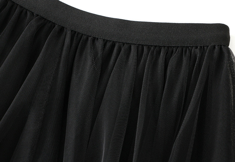 Ruffled Tulle Irregular Skirt in Black
