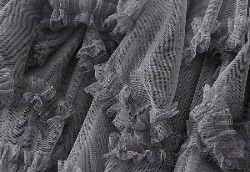 Ruffled Tulle Irregular Skirt in Grey