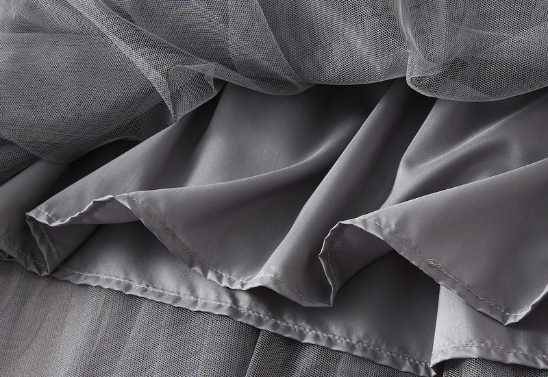 Ruffled Tulle Irregular Skirt in Grey
