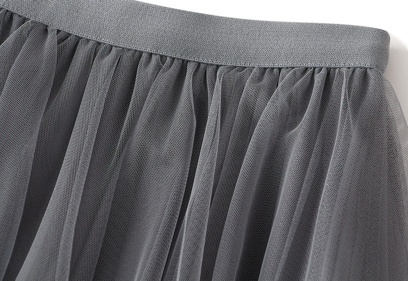 Ruffled Tulle Irregular Skirt in Grey