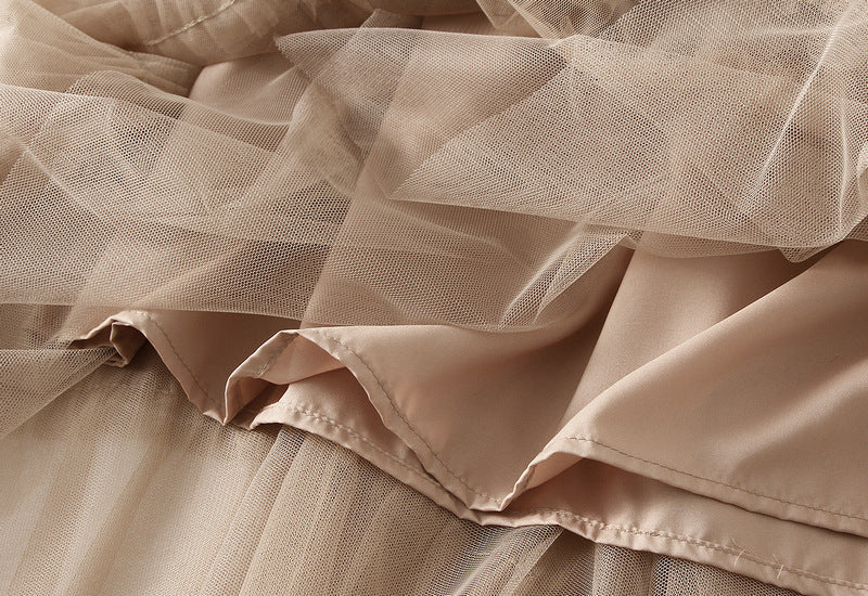 Ruffled Tulle Irregular Skirt in Khaki