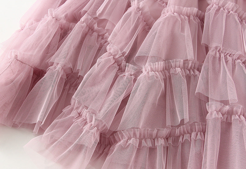 Ruffled Tulle Irregular Skirt in Blush Pink