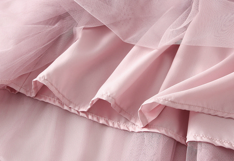Ruffled Tulle Irregular Skirt in Blush Pink