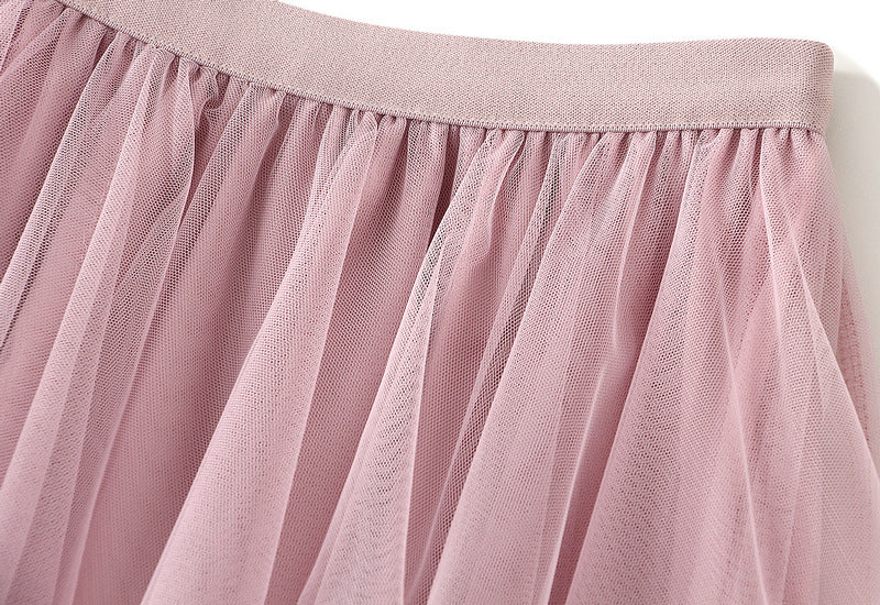 Ruffled Tulle Irregular Skirt in Blush Pink