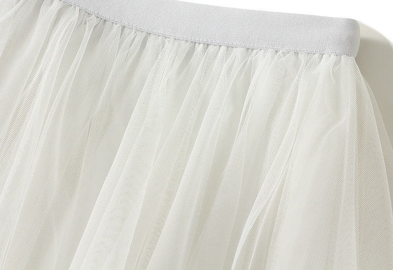 Ruffled Tulle Irregular Skirt in White