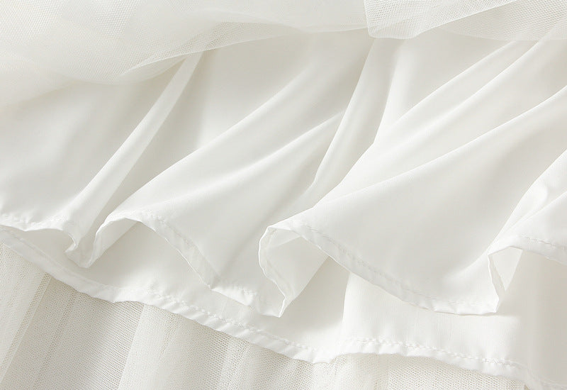 Ruffled Tulle Irregular Skirt in White