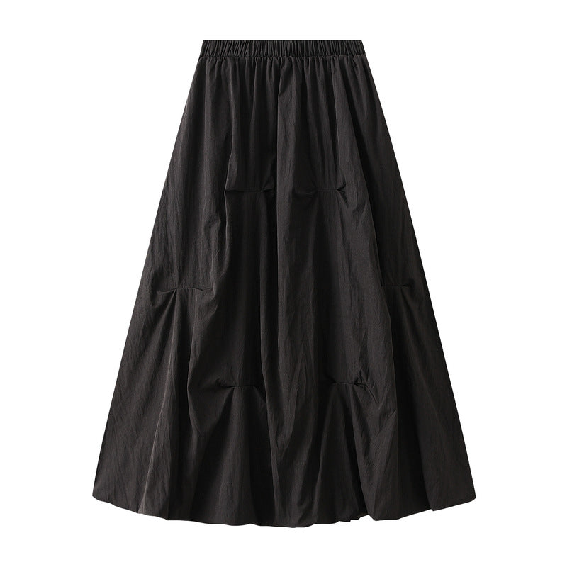 Tuck Pleat Gathered Skirt in Black