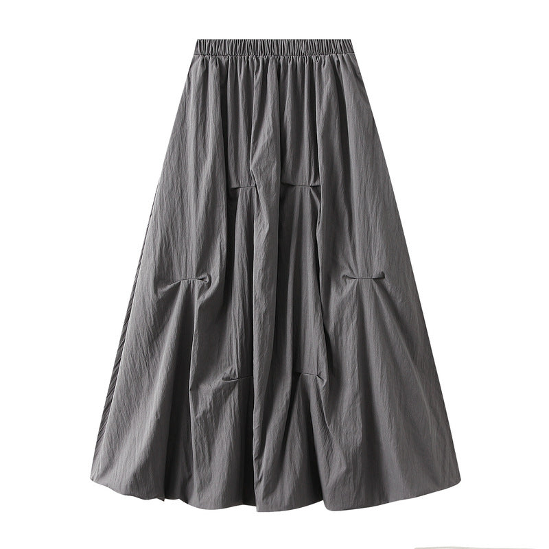 Tuck Pleat Gathered Skirt in Grey