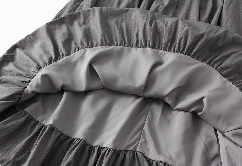 Tuck Pleat Gathered Skirt in Grey