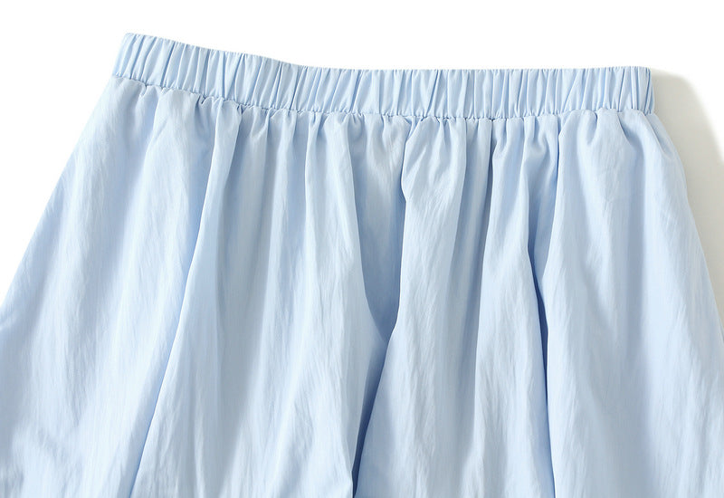 Tuck Pleat Gathered Skirt in Sky Blue