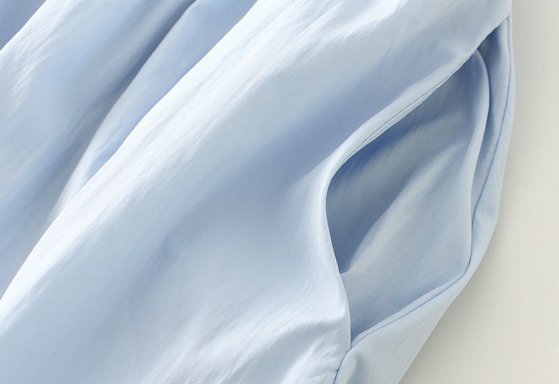 Tuck Pleat Gathered Skirt in Sky Blue