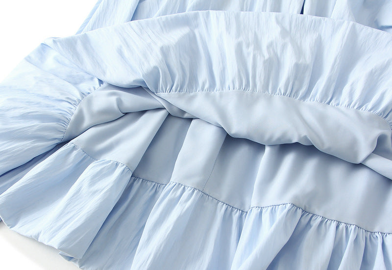 Tuck Pleat Gathered Skirt in Sky Blue