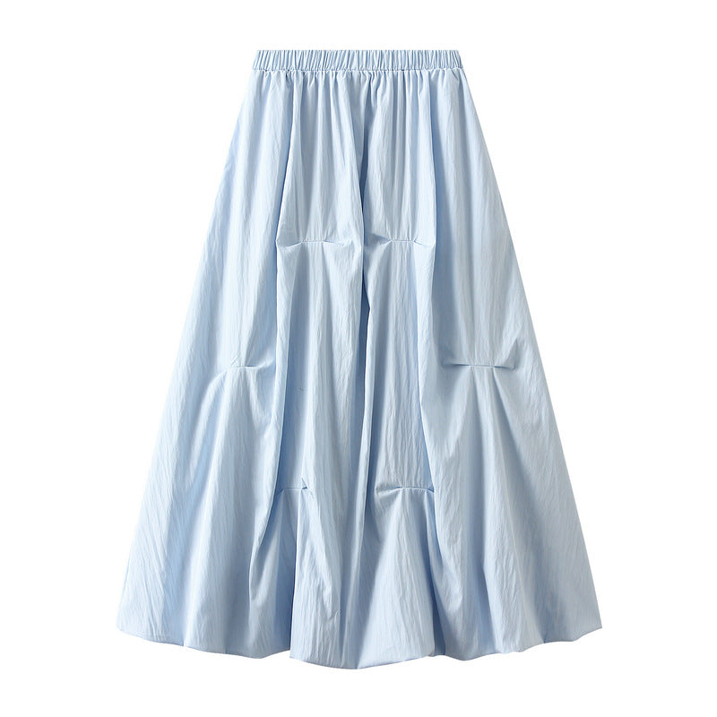 Tuck Pleat Gathered Skirt in Sky Blue