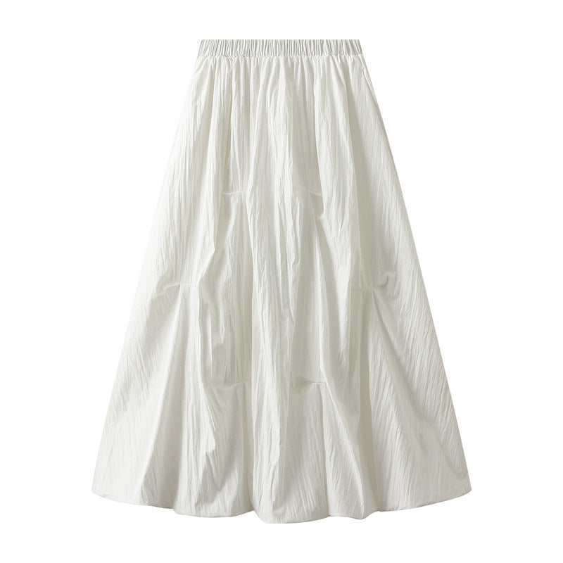 Tuck Pleat Gathered Skirt in White
