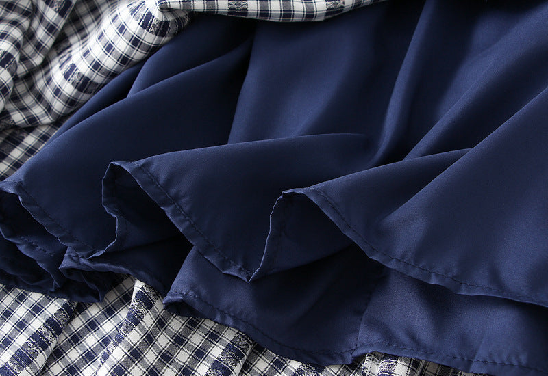 Plaid Irregular Skirt in Bllue