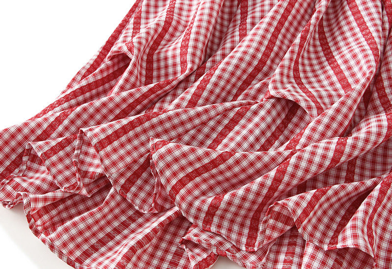 Plaid Irregular Skirt in Red