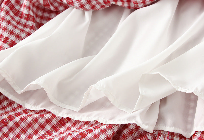 Plaid Irregular Skirt in Red