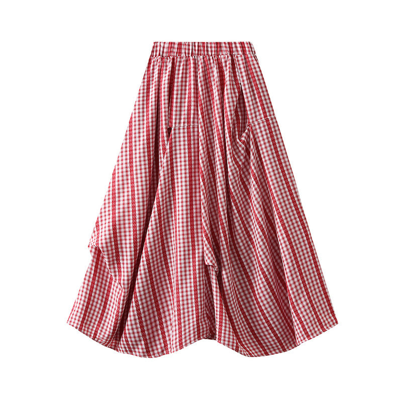 Plaid Irregular Skirt in Red
