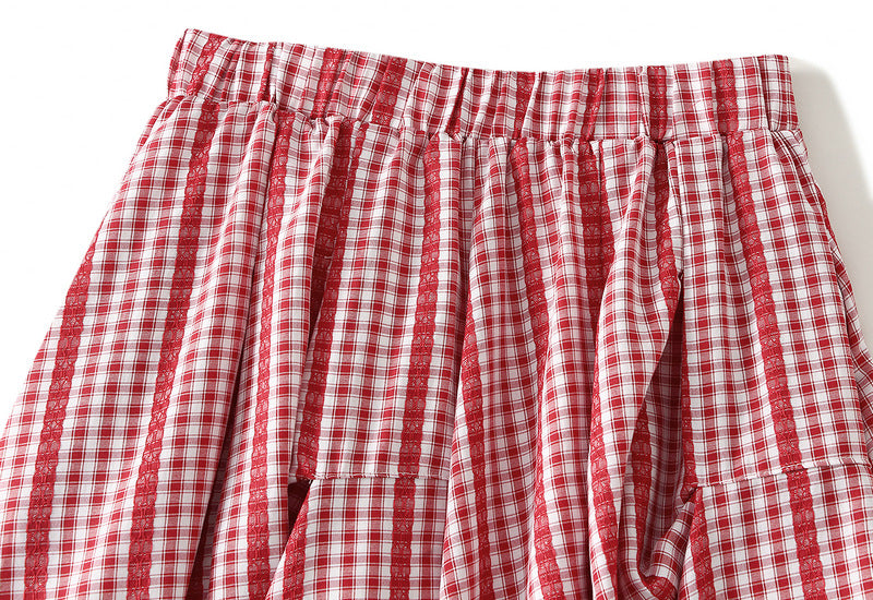 Plaid Irregular Skirt in Red