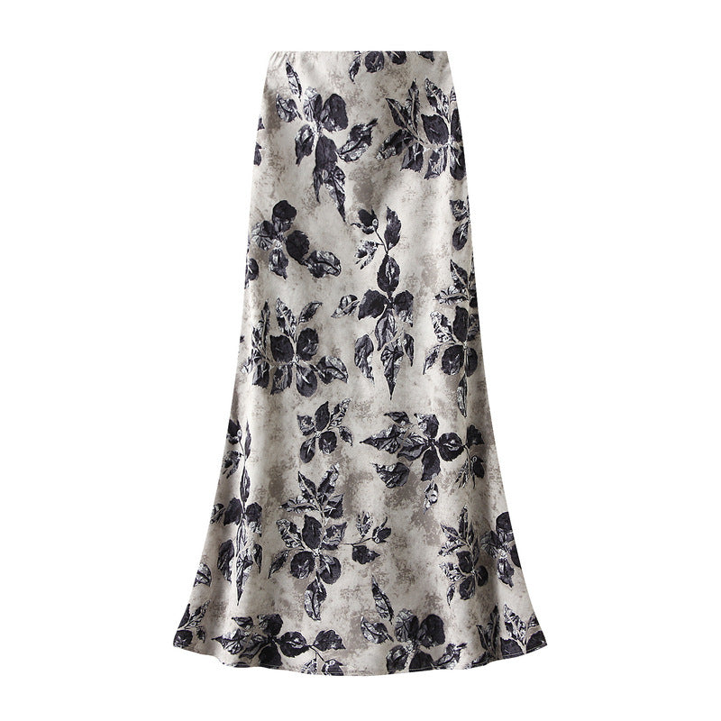 Bias Cut Satin Floral Slip Satin Skirt