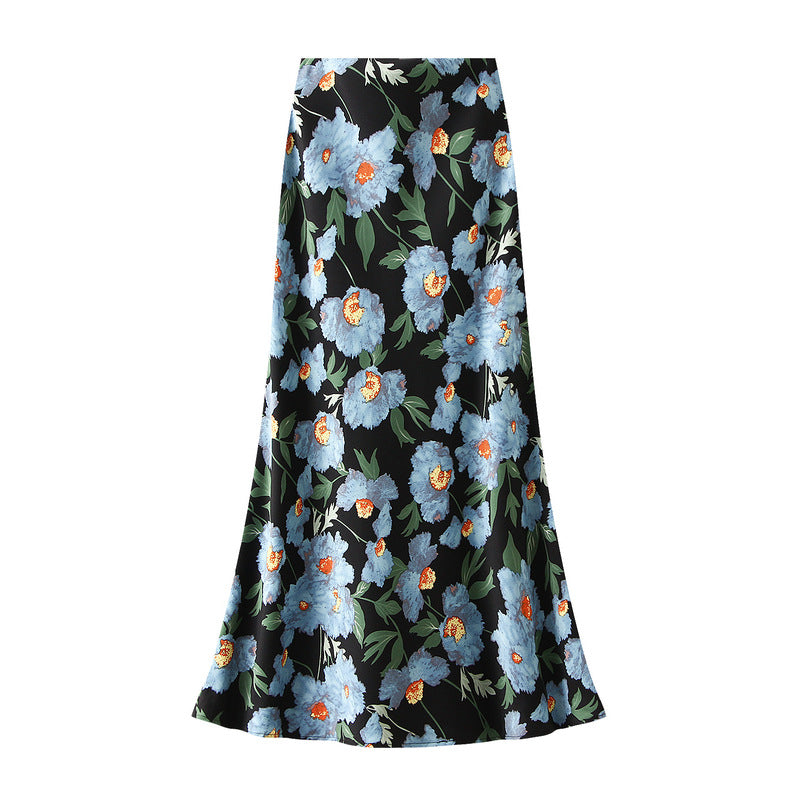 Bias Cut Satin Floral Slip Satin Skirt