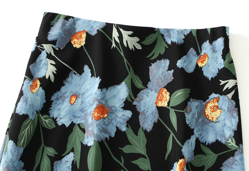 Bias Cut Satin Floral Slip Satin Skirt