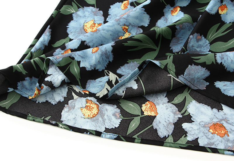 Bias Cut Satin Floral Slip Satin Skirt