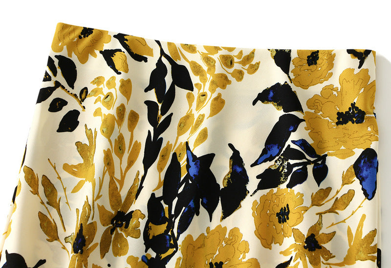 Bias Cut Satin Floral Slip Satin Skirt