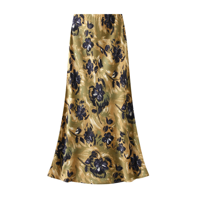 Bias Cut Satin Floral Slip Satin Skirt