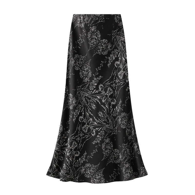 Bias Cut Satin Floral Slip Satin Skirt