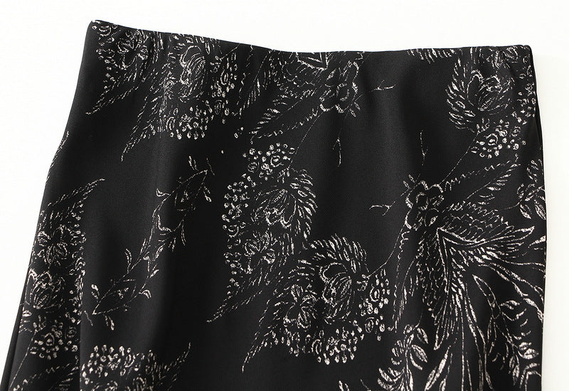 Bias Cut Satin Floral Slip Satin Skirt