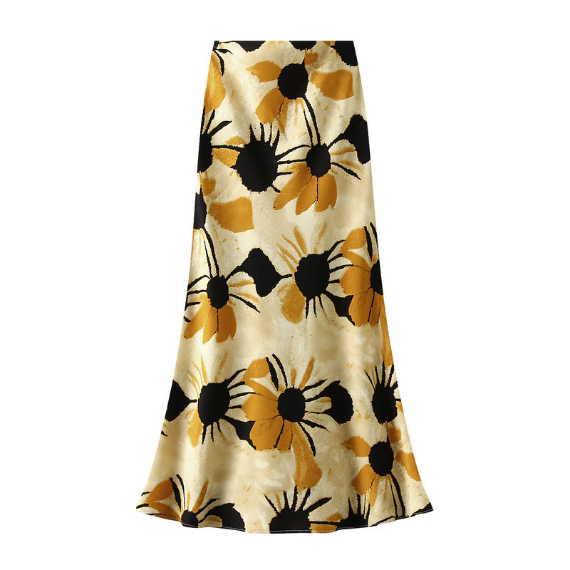 Bias Cut Satin Floral Slip Satin Skirt