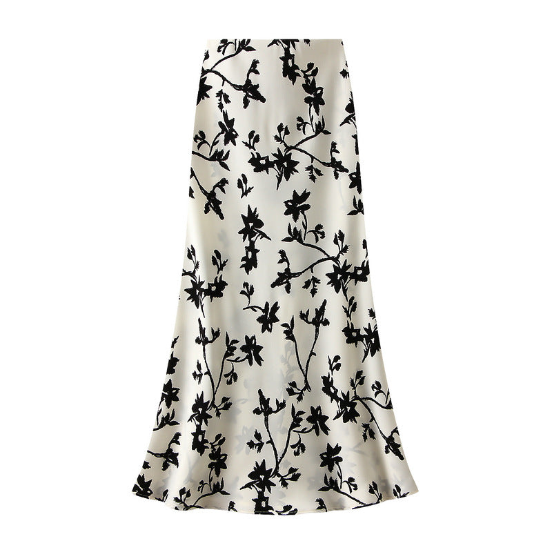 Bias Cut Satin Floral Slip Satin Skirt