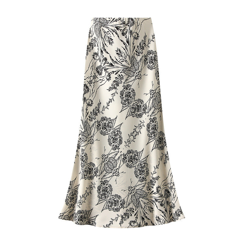 Bias Cut Satin Floral Slip Satin Skirt
